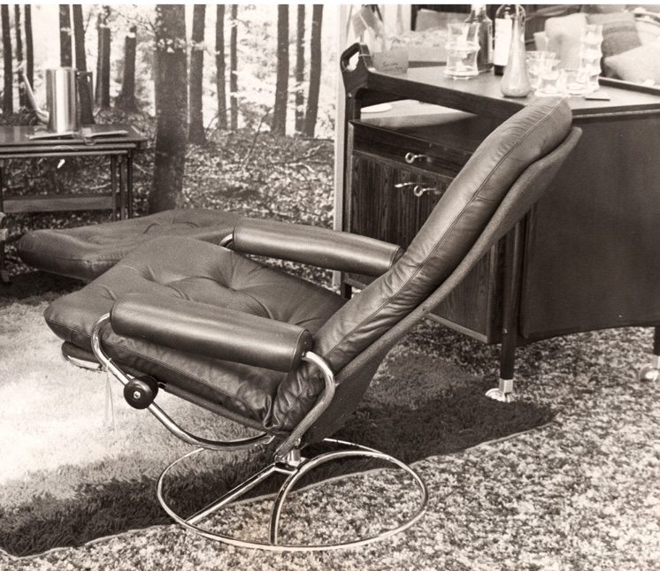 Original Stressless recliner, circa 1972, in the Design Quest Gaslight Village location showroom.