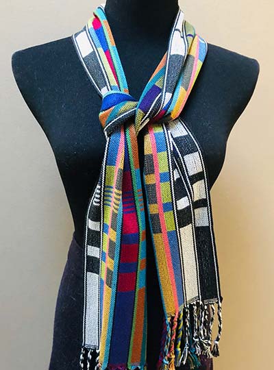 Handwoven Scarf with Geometric shapes and bright colors