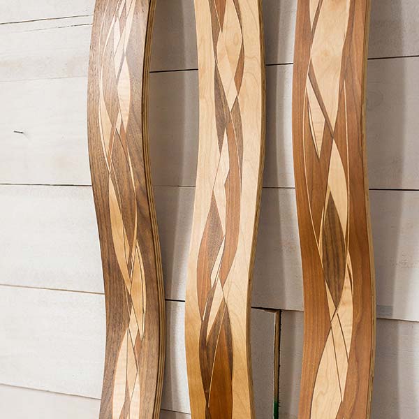 Inlaid Wall Waves featuring a variety of inlaid woods