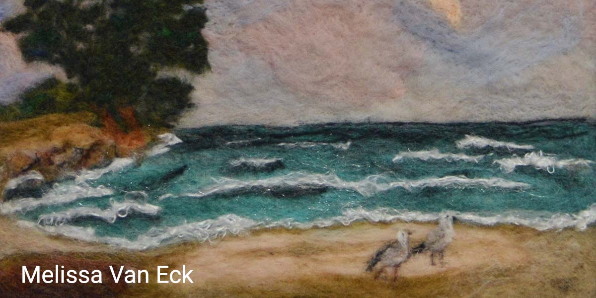 Close up detail of Ducklake Tree -Wool Painting by Melissa Van Eck.