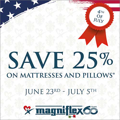 Save 25% on select Magniflex mattresses and pillows during the July 4 Sale. Ends July 5th