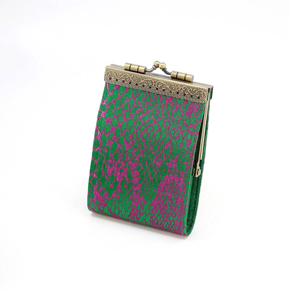 Cathayana RFID Blocking Card Purse Green /Hot Pink Animal Print