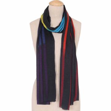Plume Nova Merino Wool Scarf - Grooves - Black Rainbow