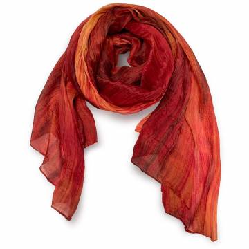 Lua Fiber Art - Shibori Watercolor Silk Scarf - Bright Rust
