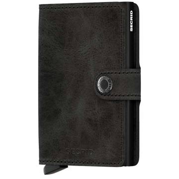 Secrid RFID Secure Mini Wallet with Button: Vintage Black Leather