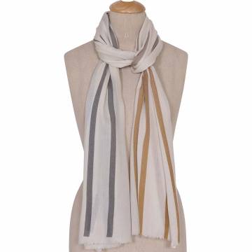 Plume Nova Merino Wool Scarf - Grooves - Ivory/Grey