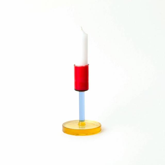 Block Design Medium Glass Candlestick - Thumbnail 2