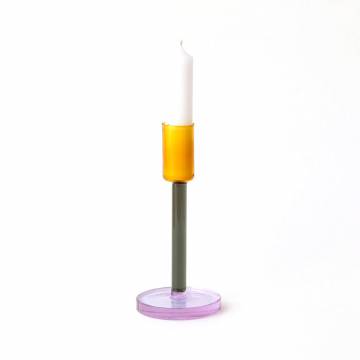 Block Design Glass Candlestick - Tall