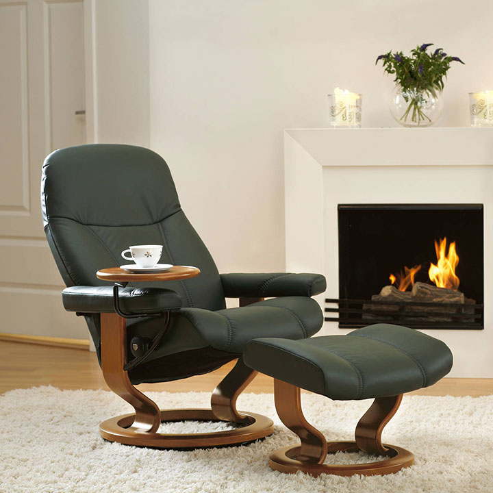 Stressless Consul Recliner and Ottoman Classic Base Design Quest