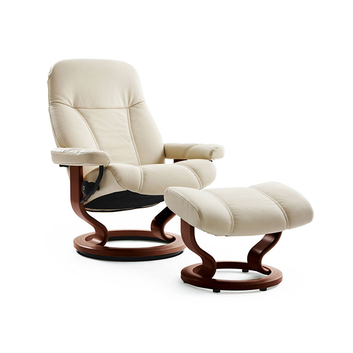 Stressless Consul Recliner and Ottoman Classic Base Design Quest