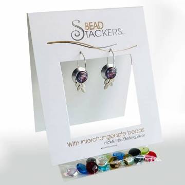 Bead Stackers LFLT28 Earrings, Silver Leaf, Glass Beads