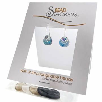 Bead Stackers PT34B Earrings, Petal-Shaped, Silver
