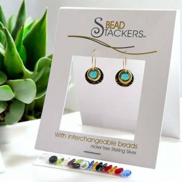 Bead Stackers RG33G Earrings, Iridescent, Gold, Glass Bead