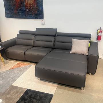 Stressless EMILY Wide Arm Power Sectional - Paloma Rock Leather / Stainless Steel