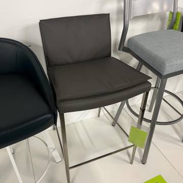 Kube C498C Max Soft Counter Stool - VA42 Dark Grey Leather / Brushed Satin Metal