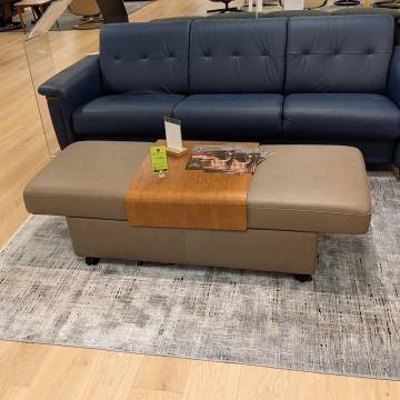 Stressless DOUBLE Ottoman & Table - Cori Mole / Teak