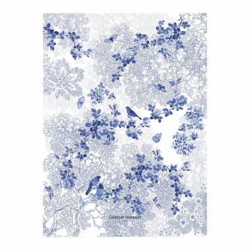 Garnier-Thiebault Voliere Bleu Cotton-Linen Blend Kitchen Towel