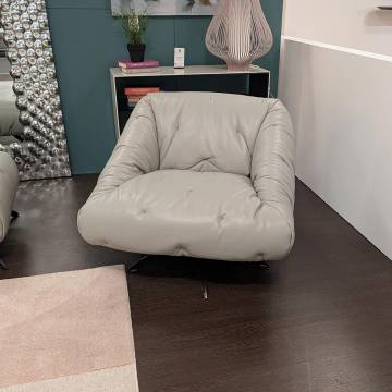 Max Divani Globo Swivel Chair - Light Grey Leather/Ferro Calamina Legs