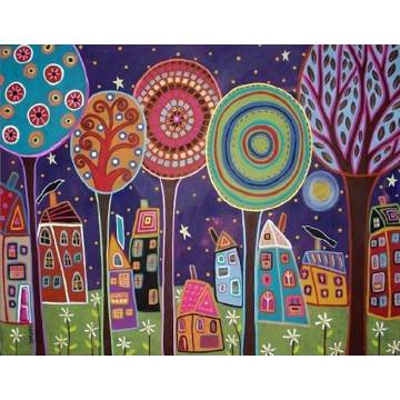 Artifact Puzzles - Karla Gerard NIGHT VILLAGE Wooden Jigsaw Puzzle