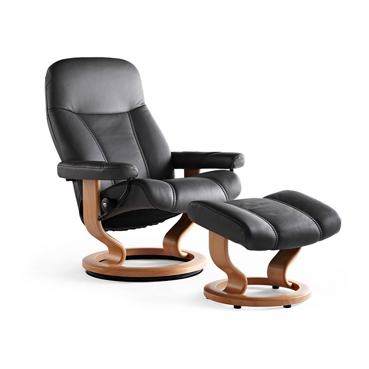 Stressless Consul Recliner and Ottoman - Classic Base