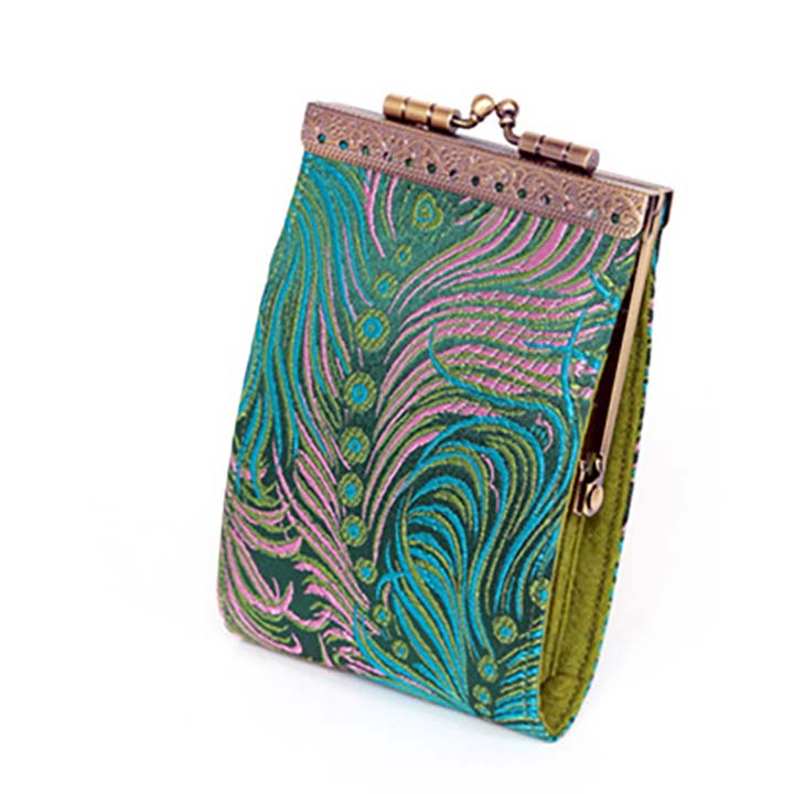 Cathayana RFID Blocking Card Purse - Green & Pink Peacock