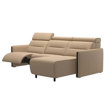 Stressless Emily V2 Two-Seat Wood Trim Sofa plus Long Seat Chaise (L) - Power Option