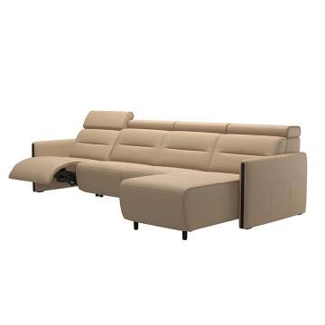 Stressless Emily V2 Three-Seat Wood Trim Sofa Long Seat Chaise (L) - Power Option