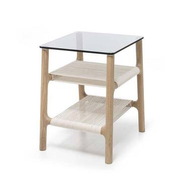 Gazzda FAWN Side Table / Nightstand - White Hardwax Oil, Grey Glass
