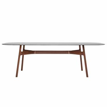 Woak MARSHALL Dining Table - Natural Oiled Walnut with Blue Glass Top